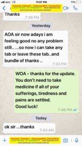 Pain, Tiredness and Depression Cured by Homeopathic Treatment – A Feedback from Online Client